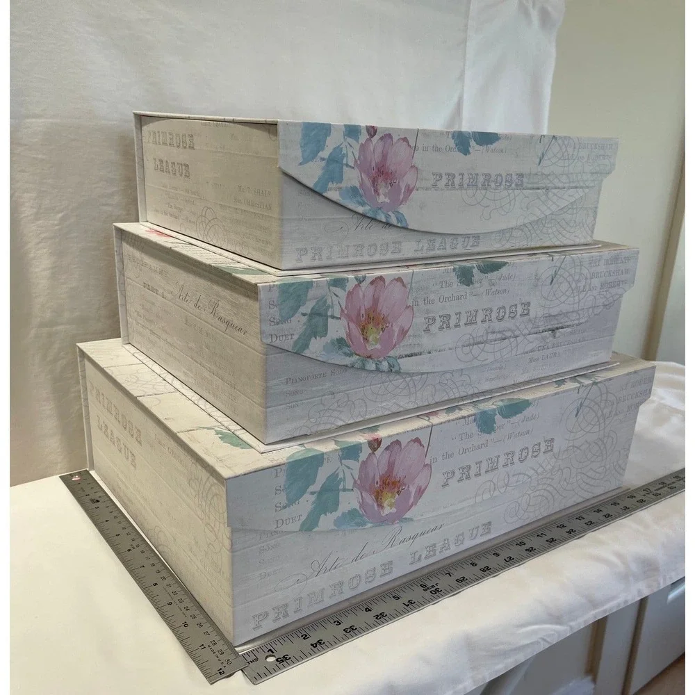 Primrose League Nested Storage Boxes Set of 3 Vintage Floral Decorative Cardbd